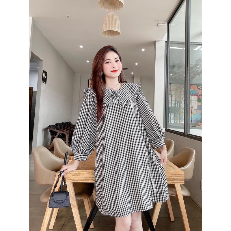 Váy kẻ đen cổ sen bèo DV6