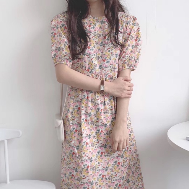 Váy baby doll hoa nhí vải thô lanh 2 lớp Ulzzang style 🌸 Hàng Quảng Châu