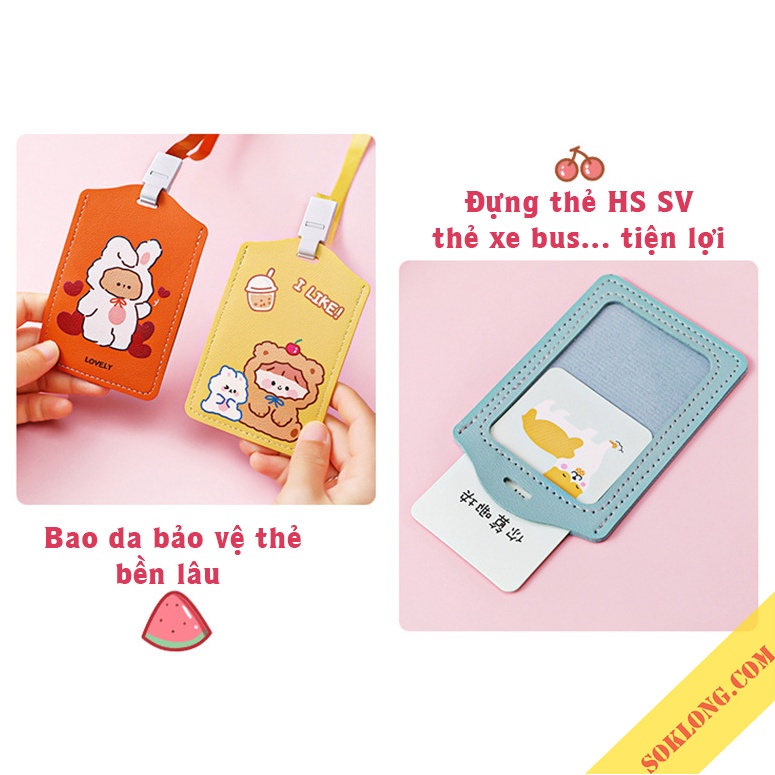 Dây đeo thẻ cute hoạt hình K61 bao da đựng thẻ tên SOKLONG, thẻ xe bus dễ thương siêu bền