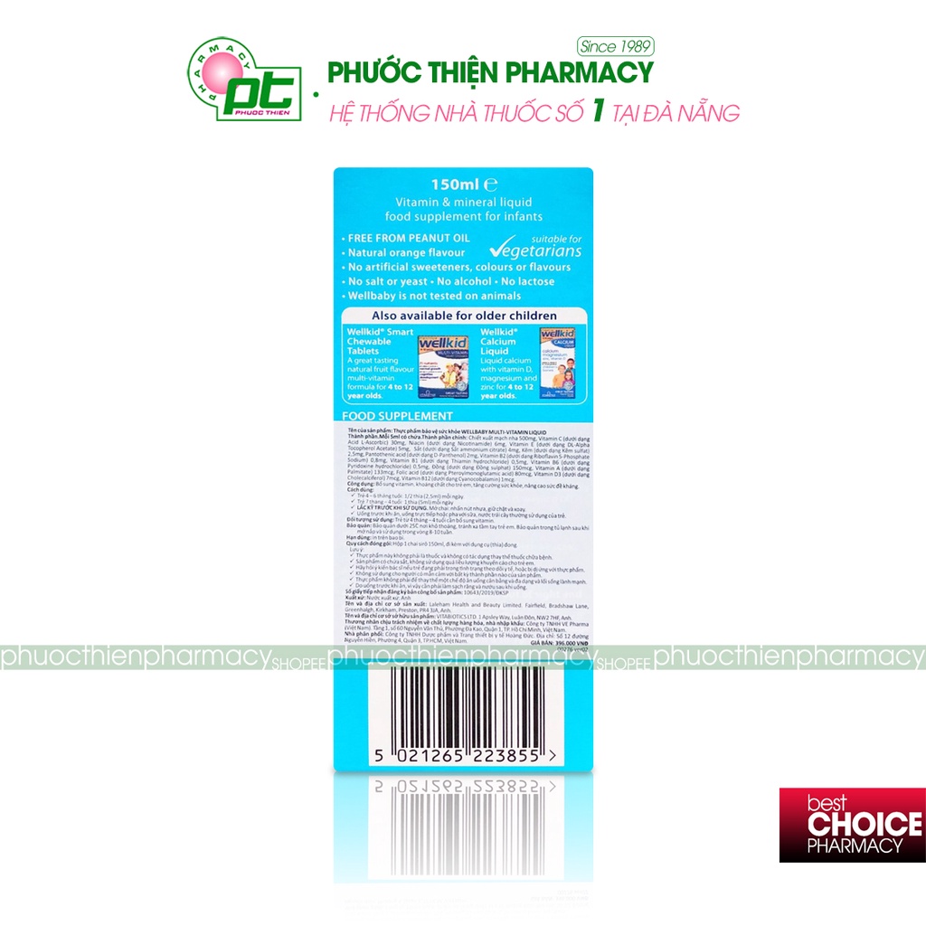 Siro Vitamin ăn ngon tăng sức đề kháng cho bé Vitabiotics WELLBABY Multi-Vitamin Liquid 150ml