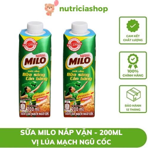 Combo 2 chai Sữa Milo lúa mạch ngũ cốc nắp vặn chai 200ml