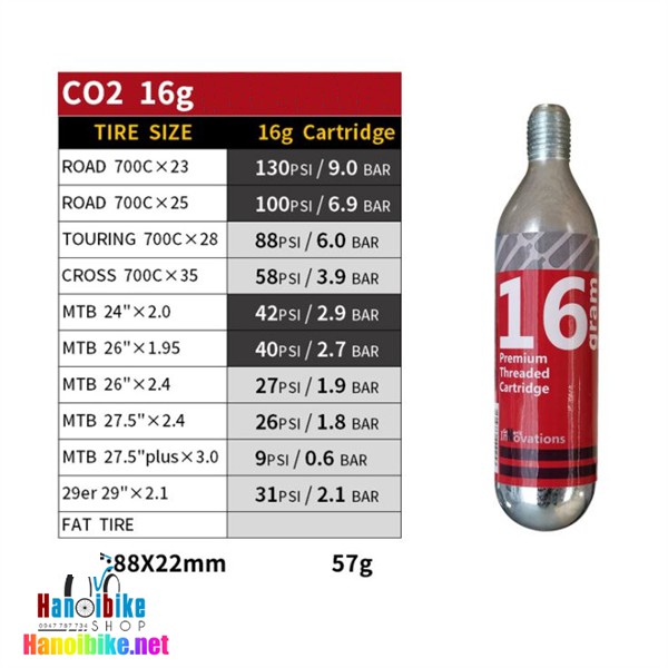 Bình khí nén bơm xe CO2 16g tem đỏ