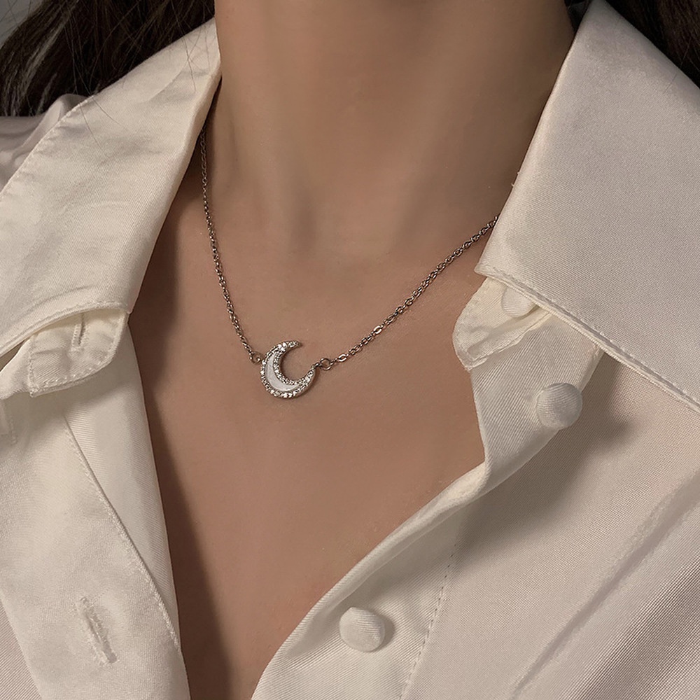 Vòng cổ choker hình mặt trăng đính đá kim cương phong cách Hàn Quốc đơn giản xinh xắn cho nữ