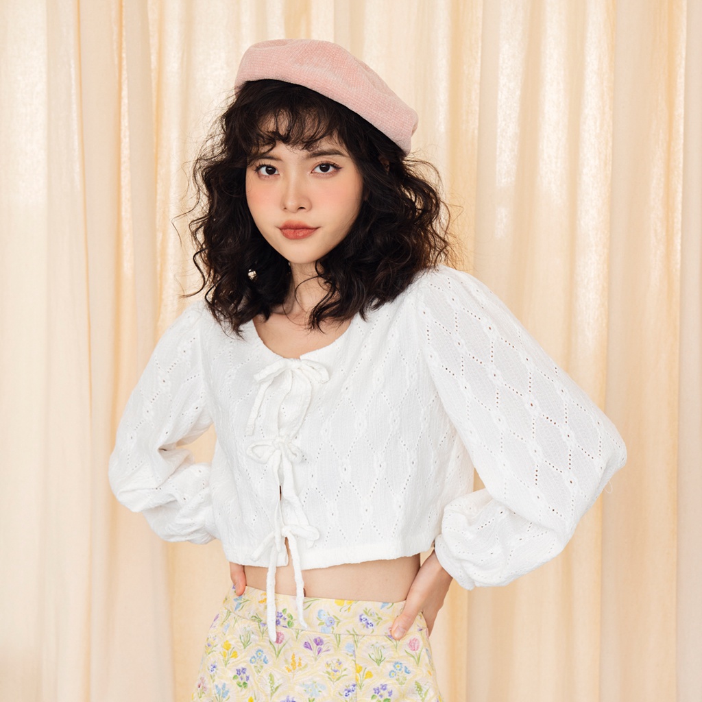 BLEUBIRD Áo dài tay buộc dây dáng ngắn Mori Top