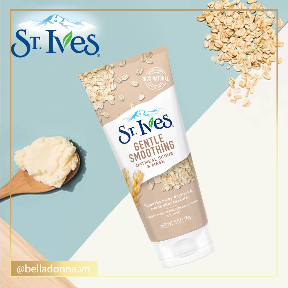 Tẩy tế bào chết mặt và mặt nạ dưỡng da chiết xuất lúa mạch St. Ives Smooth &amp; Nourished Scrub + Mask Oatmeal 170g