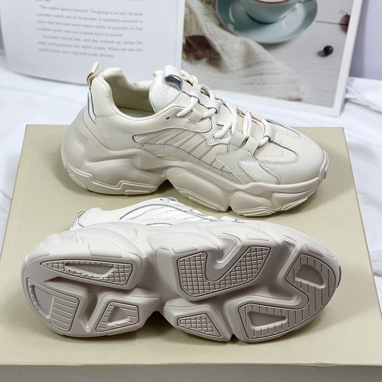 Giày thể thao nữ Shougo - giày sneaker nữ 2 màu đen & kem chất da đẹp đế bự độn đế cao giày ulzzang hàn quốc giá rẻ 2021