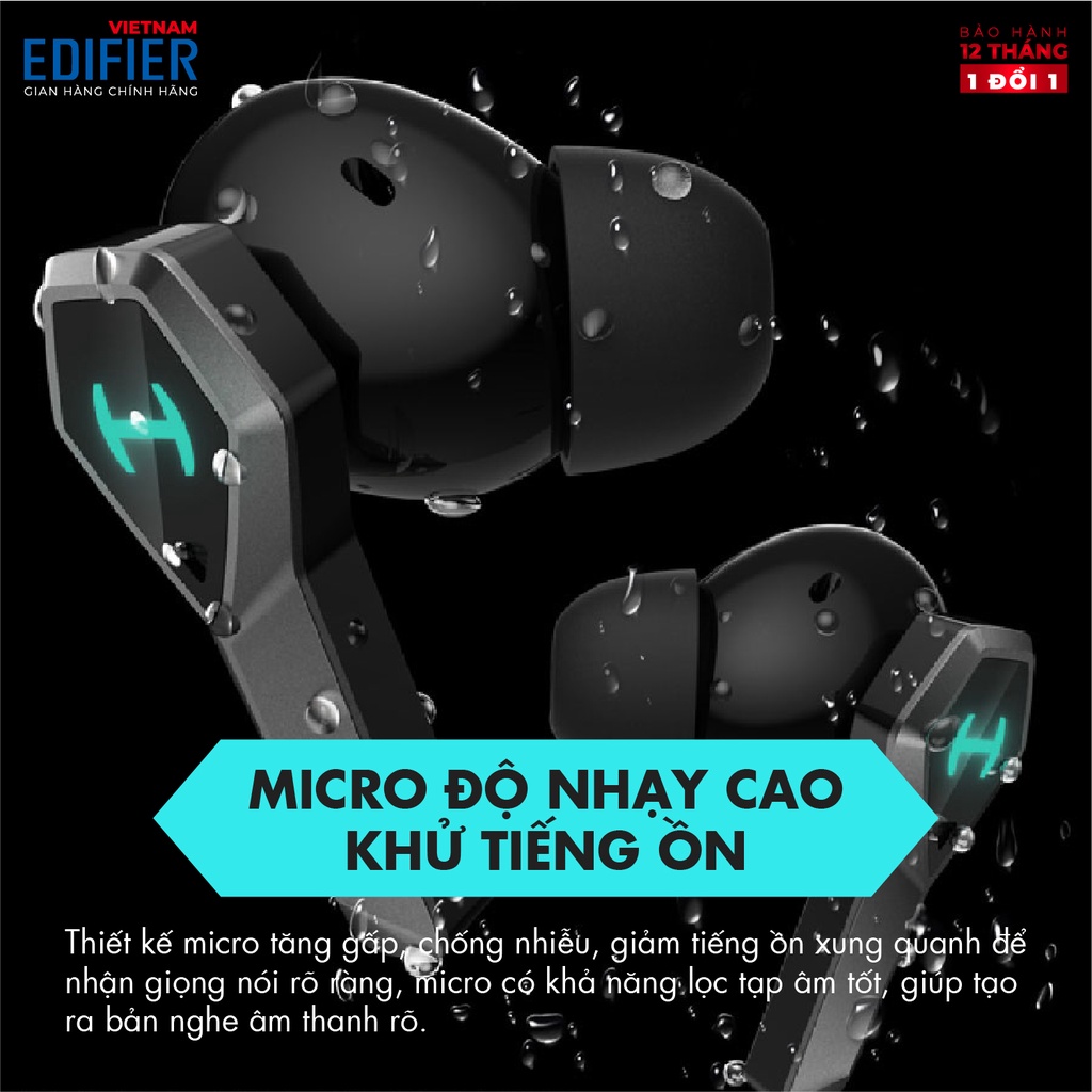 Tai nghe True Wireless Gaming EDIFIER GX04 Hiệu ứng đèn LED RGB - Thời lượng 28h Playtime, Chống nước IP45