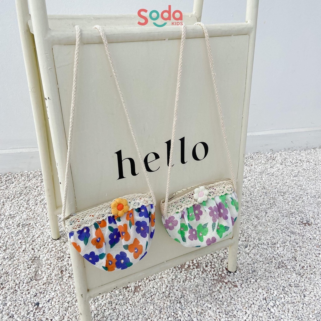 Túi vải đeo chéo cho bé SODA KIDS hoạ tiết hoa nhí summer phong cách Hàn Quốc, dây đeo có thể điều chỉnh