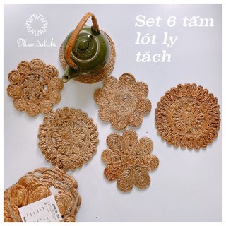 [ẢNH THẬT] Set 6 Tấm lót ly tách chén dĩa bình hoa JUTE COASTER 15-18cm nhập khẩu Ấn Độ