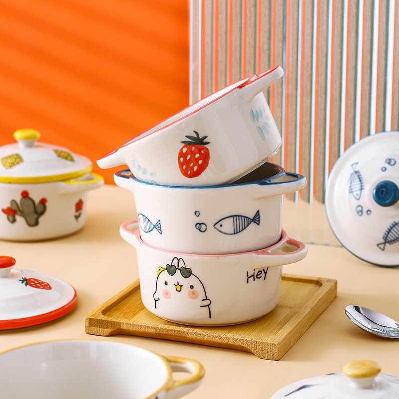 Chén ăn dặm, bát nhỏ có nắp hình dáng chiếc nồi nhỏ xinh, hũ sứ chưng yến có quai, cốc làm caramen