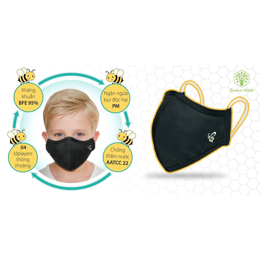 Khẩu trang vải Bee kháng khuẩn chống thấm nước tiêu chuẩn US 4 lớp hàng chính hãng