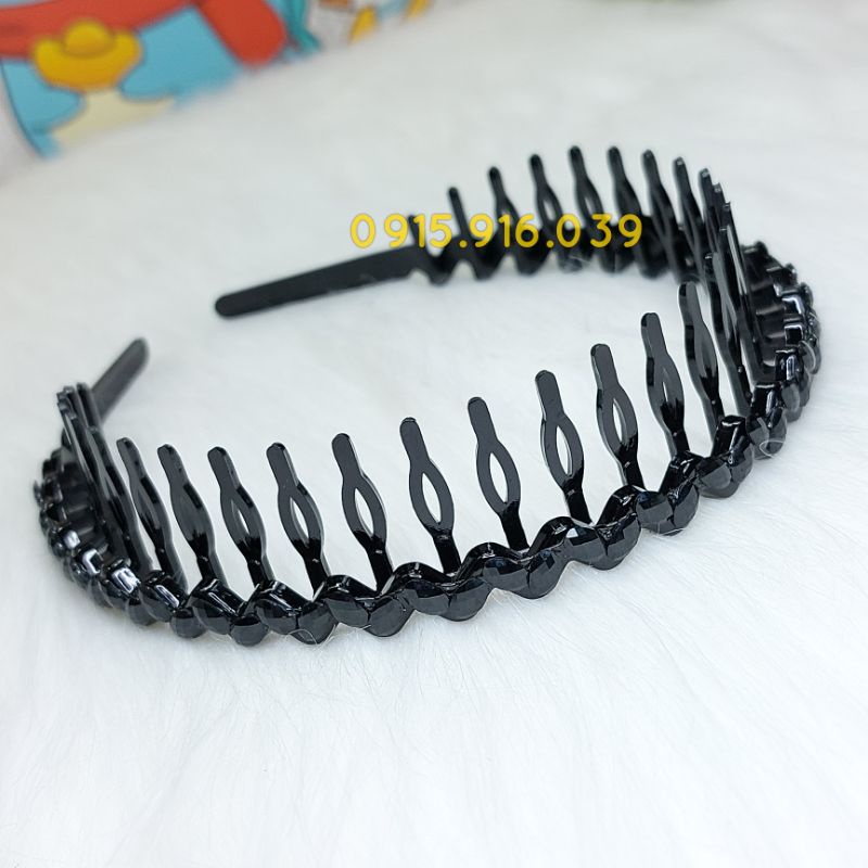 Cài Tóc Bờm Tóc Đen Đính Pha Lê, Cài Tóc Có Răng Chống Trượt