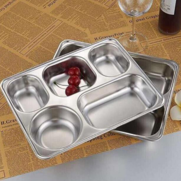 Khay cơm phần 5 ngăn inox sâu và nông có nắp loại dày hàng đẹp | BigBuy360 - bigbuy360.vn