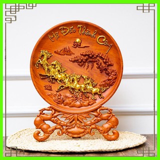 Tranh Đĩa Mã Đáo Thành Công Dát Vàng Gỗ hương đá Tiện liền khối Giá Rẻ