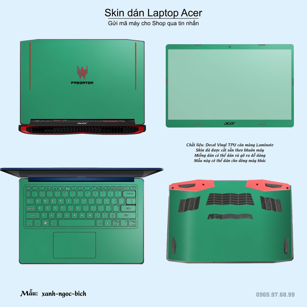 Skin dán Laptop Acer màu xanh ngọc bích (inbox mã máy cho Shop)