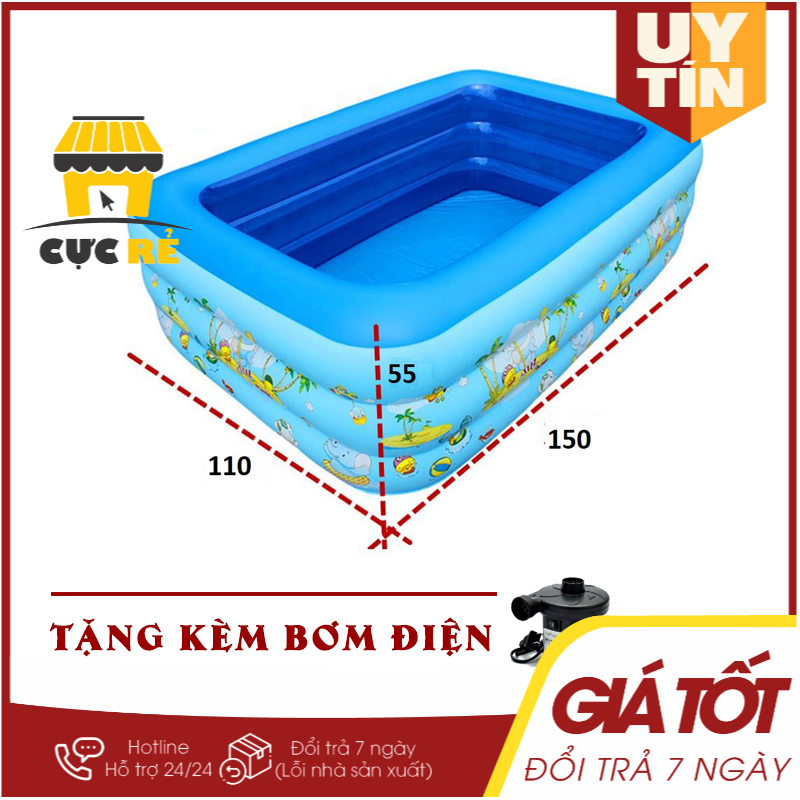 Bể bơi cho bé mini kiểu hồ phao bơm hơi 1m2 - 1m5 làm bồn tắm hoặc nhà bóng trong nhà gấp gọn