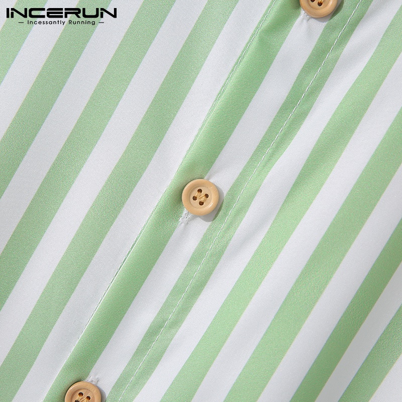 Set áo sơ mi tay ngắn kẻ sọc + quần short INCERUN thời trang cao cấp cho nam