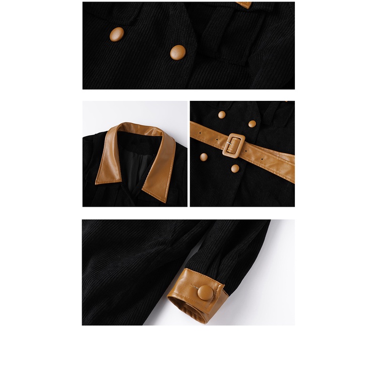 Váy Blazer Nhung Retro Dài Tay Phối Da Chanh Xả