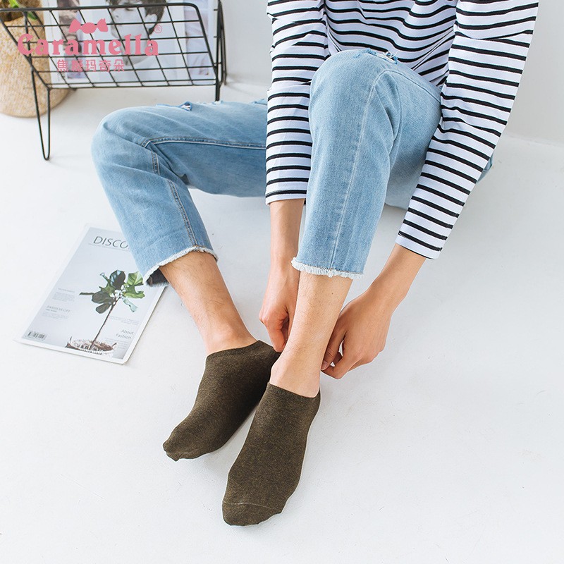 Hộp 12 đôi tất lười nam ngắn cổ nhiều màu Caramella