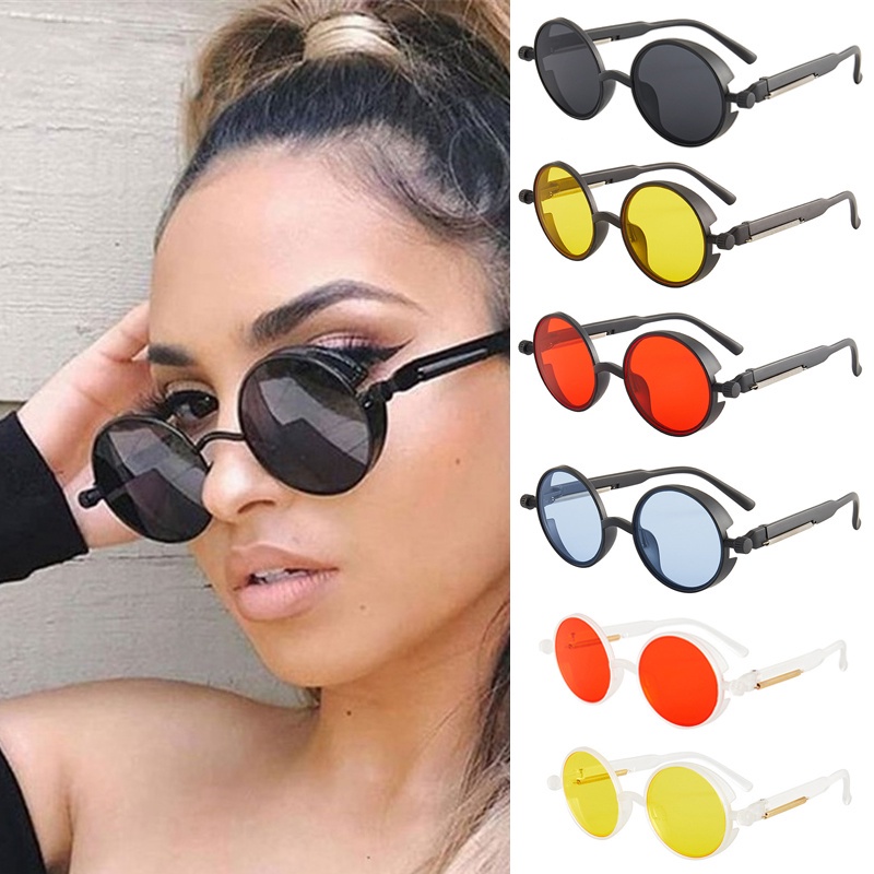 Kính Mát Hình Oval Tròng Tròn Chống Tia UV400 Phong Cách Gothic Cổ Điển Thời Trang Cho Nam Và Nữ