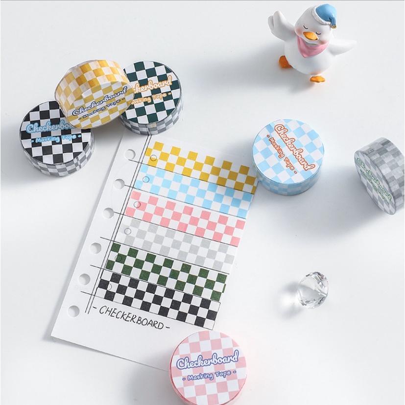 Cuộn băng keo Checkerboard washi tape trang trí sổ tay | BSW124