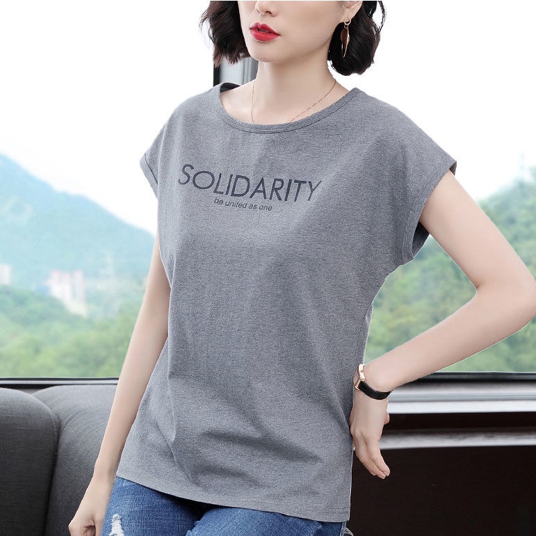 Áo thun tay ngắn dáng rộng thời trang mùa hè cho phụ nữ trung niên