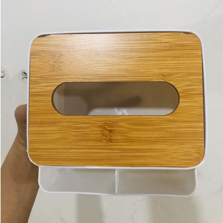 Hộp Đựng Giấy Ăn Có Nắp Gỗ 2 Ngăn Để Điều Khiển Tivi Sang Trọng