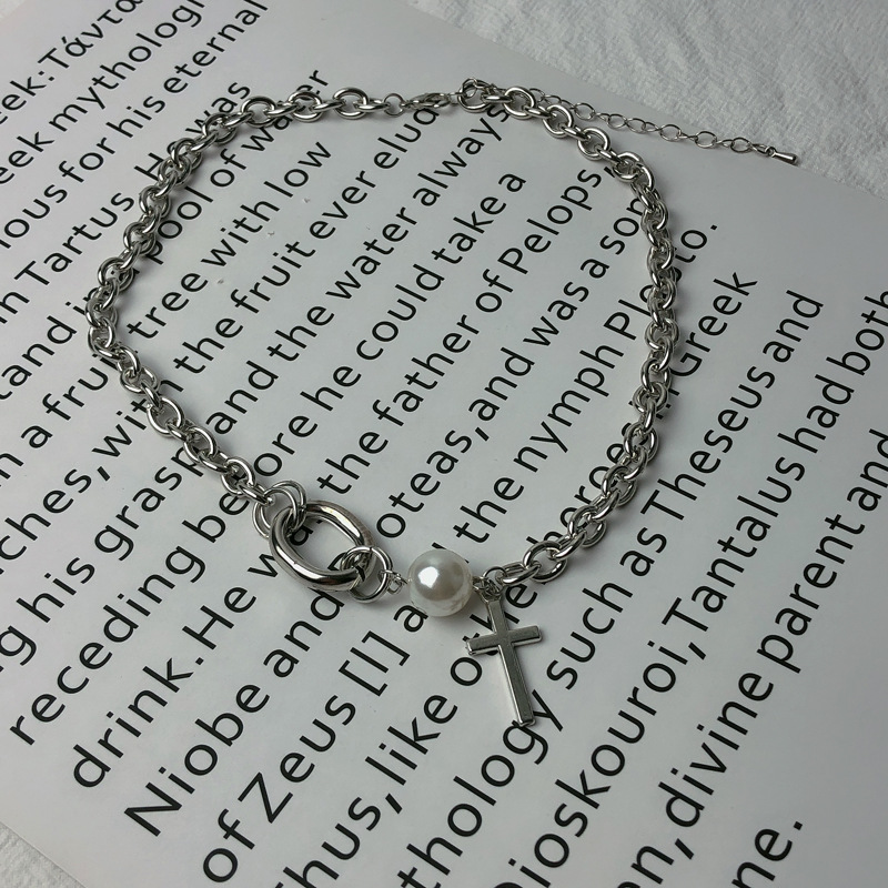 Choker necklace Short Hip hop Pearl  Unisex