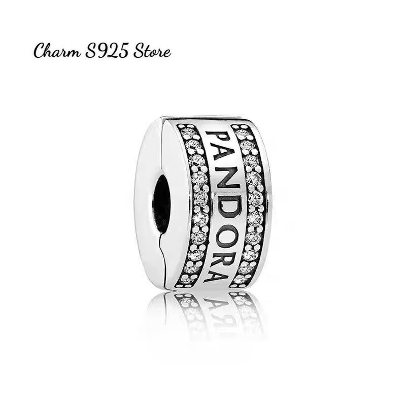 charm pan khoá chặn hoạ tiết logo đính đá bạc s925