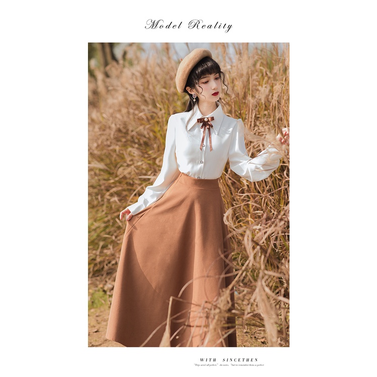 (Hàng có sẵn) Váy retro, áo sơ mi cổ thắt nơ, kèm áo gile kiểu dáng cổ điển, phong cách vintage, kiểu Pháp | BigBuy360 - bigbuy360.vn
