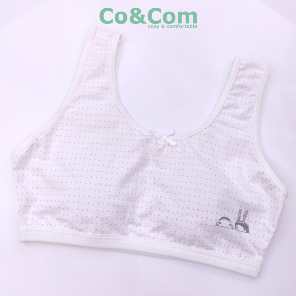 Áo Bra/ Áo Lót Học Sinh Trắng Chấm Bi Nhí Co&Com AL01109, Chất Liệu Cotton Sợi Bông Mềm Mịn, Co Giãn, Kháng Khuẩn