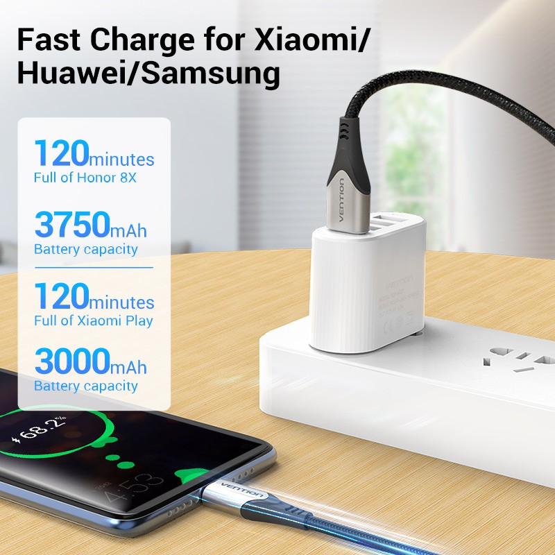 Cáp Sạc VENTION Cổng Micro USB Dành Cho Điện Thoại Xiaomi Huawei Samsung Android