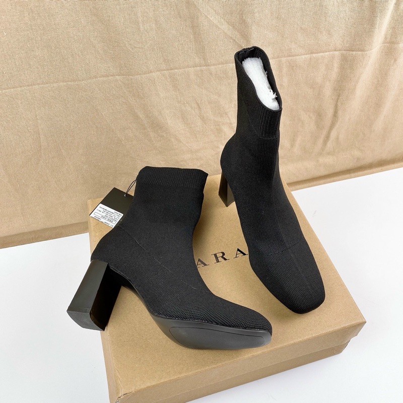 Bốt boot lửng zara len gót trụ xuất dư fullbox tag mác