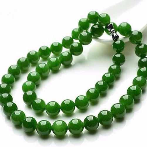 Hetian jasper Vòng cổ Chuỗi Hạt Tròn Màu Ngọc Bích Tròn Màu Xanh Lá Cây Cho Nam Và Nữ models