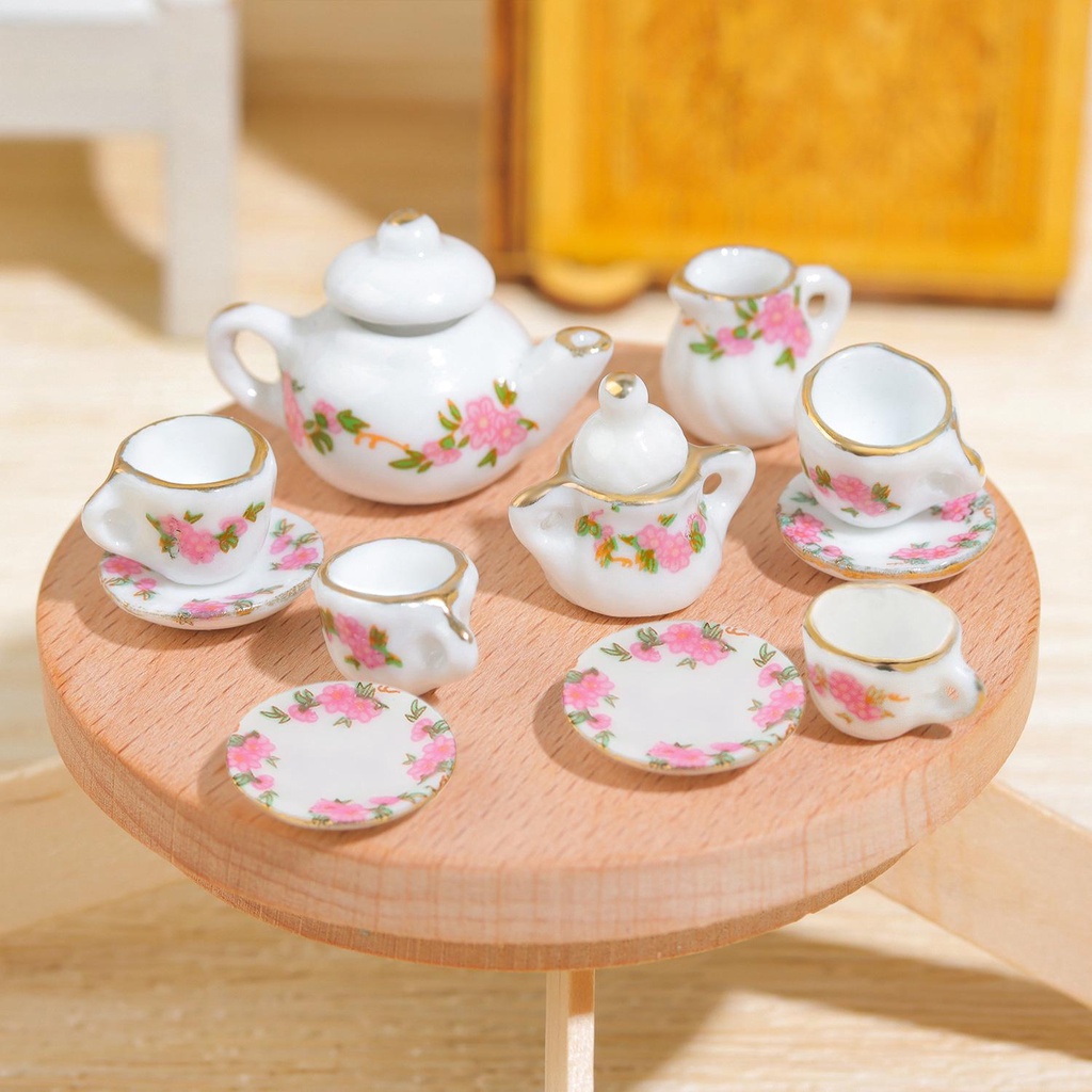 LEISURE Set 11 Mô Hình Tách Uống Trà Họa Tiết Hoa Tỉ Lệ 1 / 6 1 / 12 Trang Trí Nhà Cửa