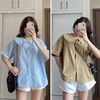 Áo sơ mi ngắn tay cổ điệu chất thô phong cách Hàn Quốc