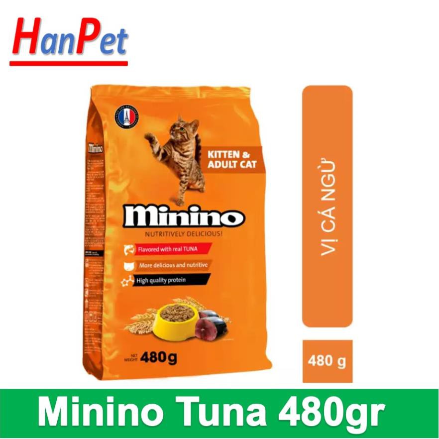 Hanpet.GV- MININO (Vị hải sản &amp; cá ngừ) gói 13,kg và 1,5kg Thức ăn cho mèo, dùng cho mèo mọi lứa tuổi (hạt mèo khô)