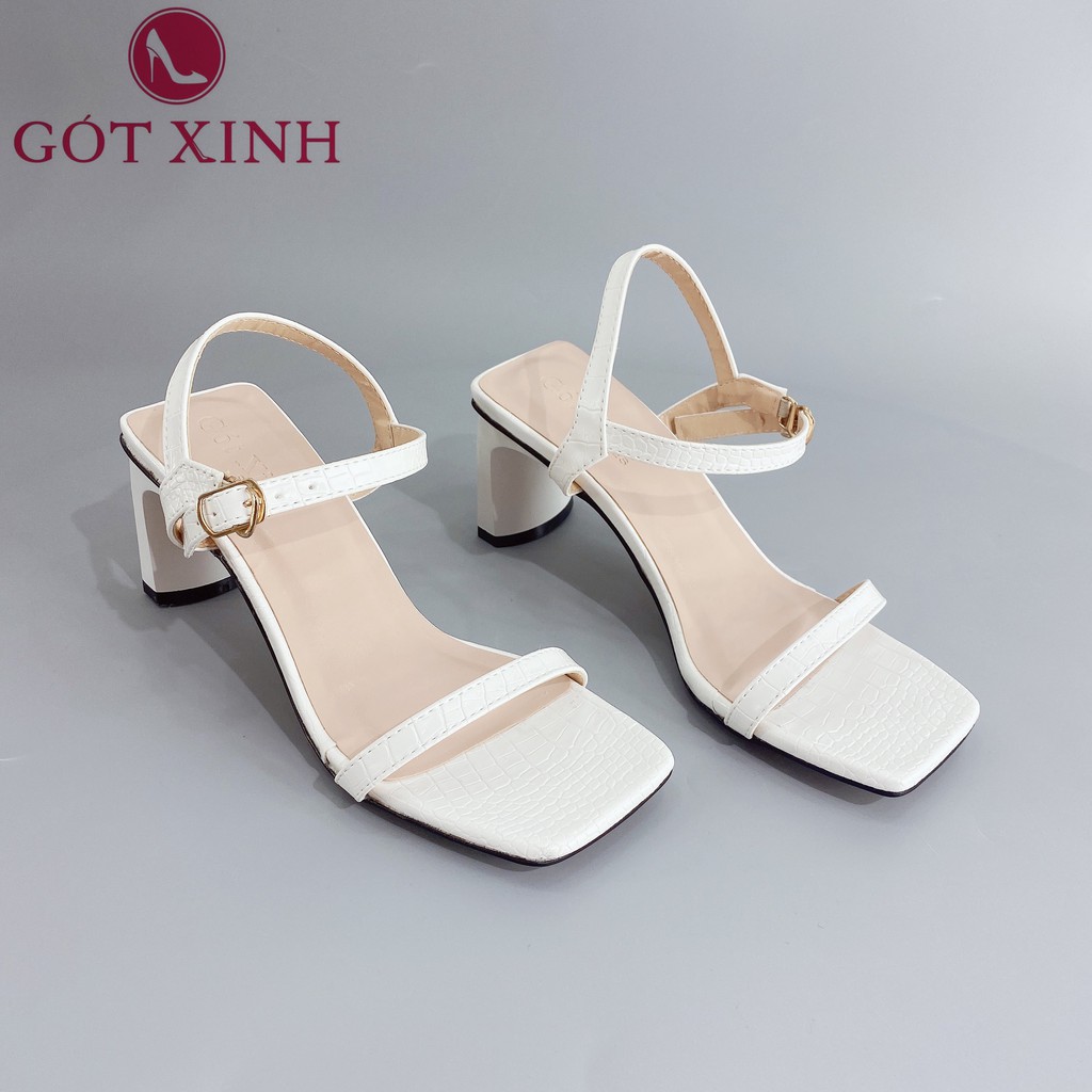 Giày sandal cao gót nữ 5cm GÓT XINH GD15 quai ngang dập vân da rắn