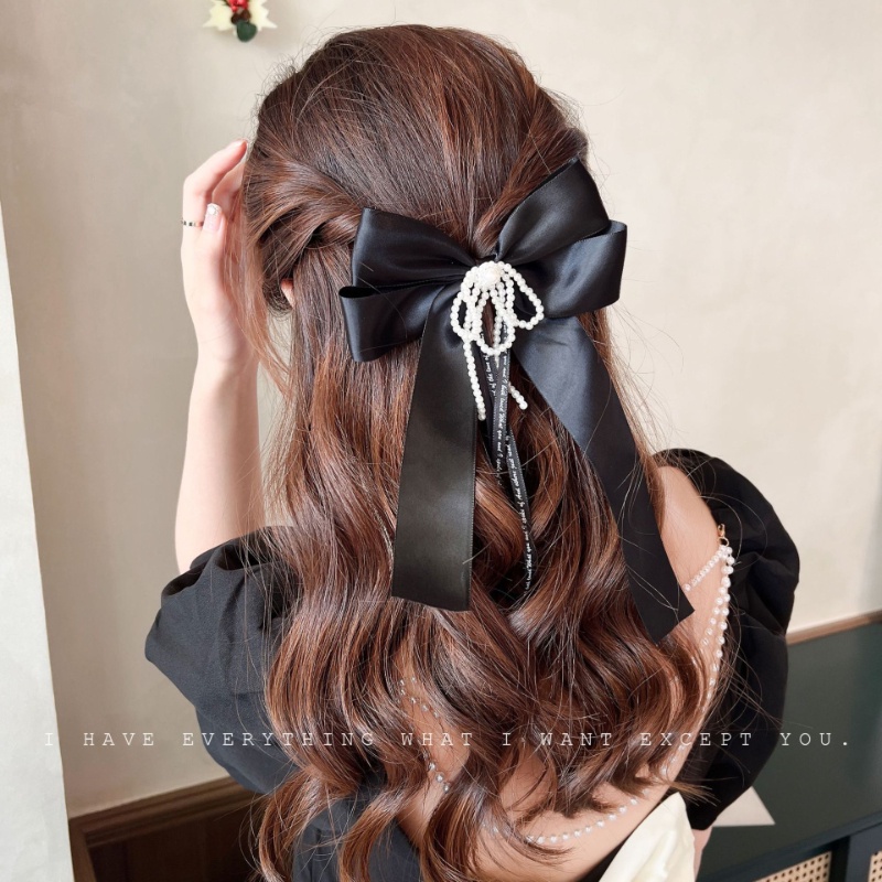 Kẹp Tóc Đính Nơ Tua Rua Ngọc Trai Thời Trang Hàn Quốc