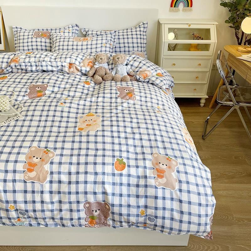 Bộ vỏ chăn ga gối shopquy cotton poly mẫu mới Gấu Xanh Đáng Yêu