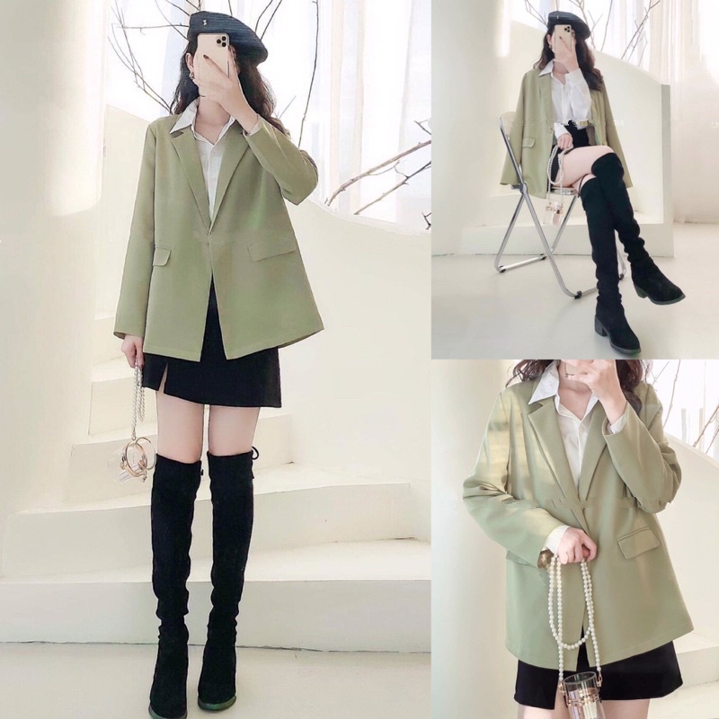 Áo vest blazer nữ 2 lớp dài tay màu xanh bơ hot trend Hàn Quốc khoác ngoài đẹp Rubyshop94