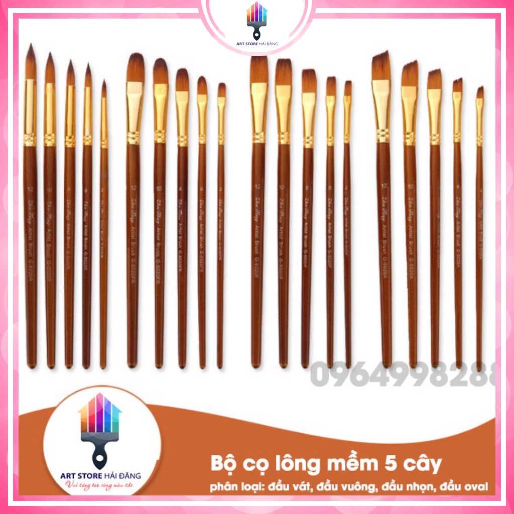 Bộ cọ lông mềm🌈 chuyên dùng vẽ acrylic🔥sơn dầu🔥màu bột🔥màu nước🔥( 4 loại đầu tự chọn)