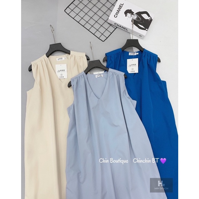 VNU399 - VÁY SUÔNG CỔ V SÁT NÁCH DÚM VAI