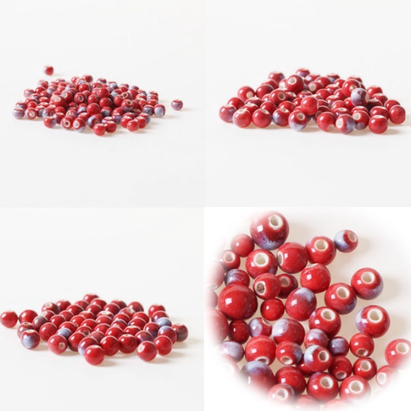 Set 50 hạt cườm gốm đỏ tròn làm trang sức DIY 6/8/10mm