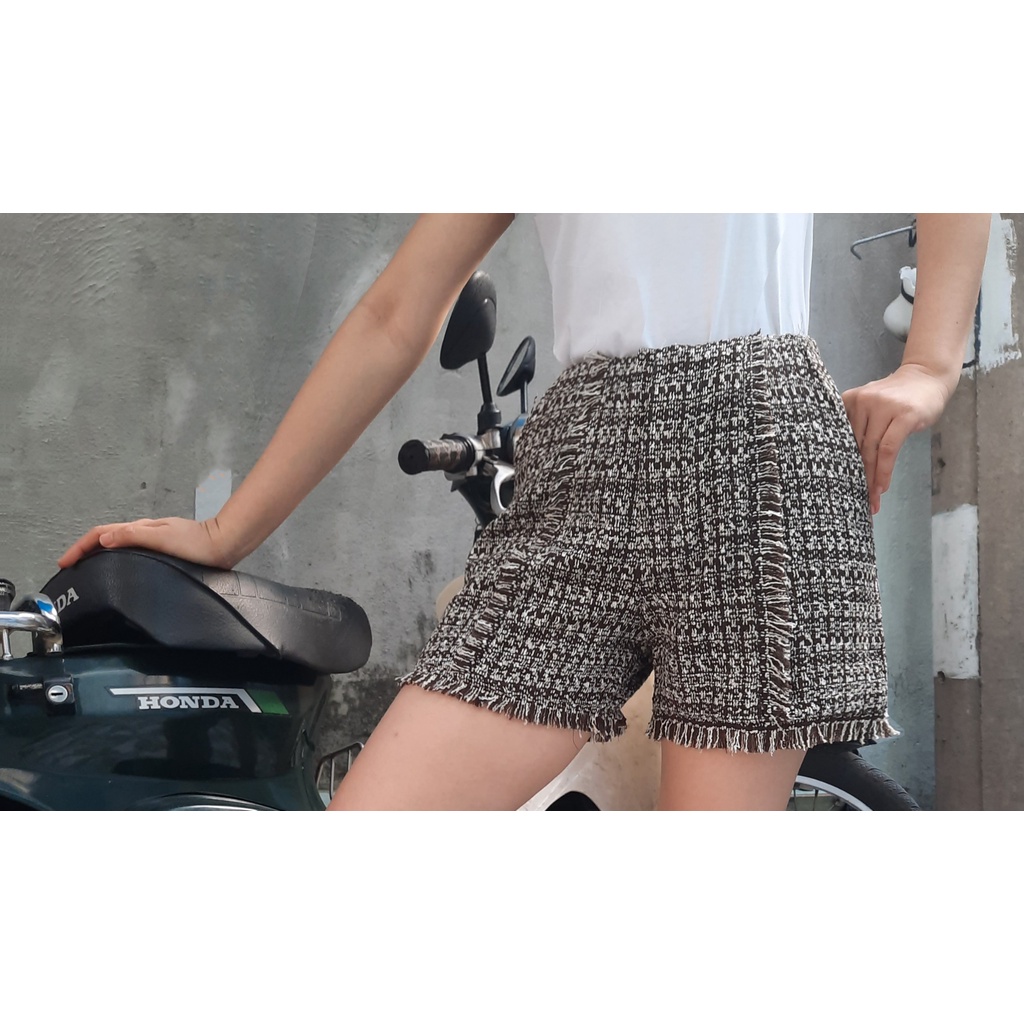 Quần short nữ vải tweed dáng chữ A