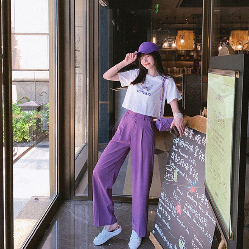 QUẦN CULLOTES ĐŨI TÍM ĐEN HỒNG XANH CẠP CAO - QUẦN CULLOTE ỐNG RỘNG ĐEN TRƠN DÁNG DÀI CHẤT ĐŨI ĐẸP