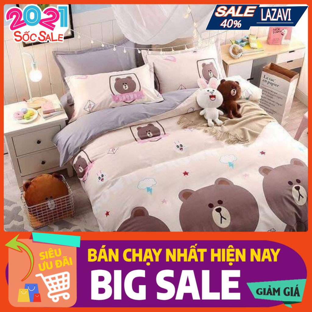 Bộ ga gối poly 1,6m ba con gấu brown