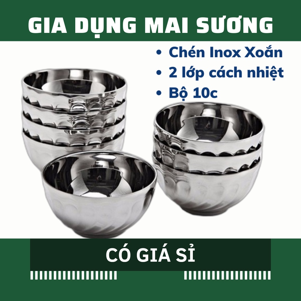 [Giá Sỉ] Bộ 10 Chén Inox Xoắn 2 Lớp Cách Nhiệt Loại Xịn