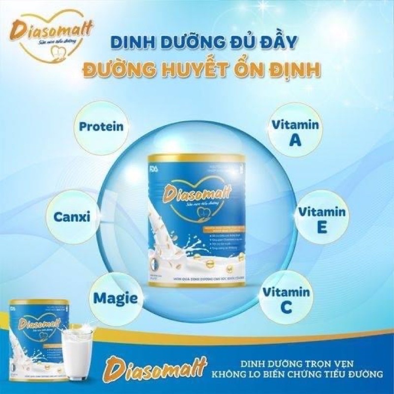 Sữa tiểu đường Diasomalt hộp 850g chính hãng - Ổn định đường huyết hiệu quả + quà