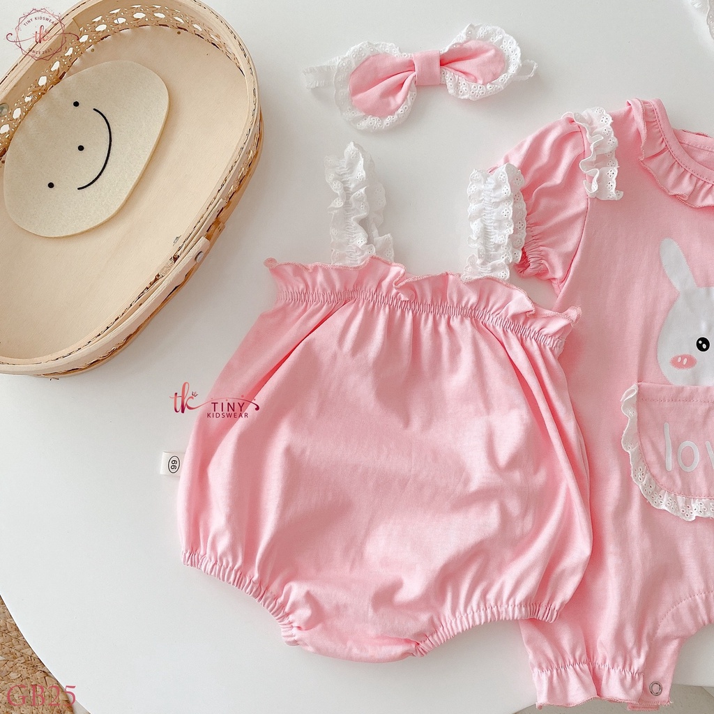 Bộ áo liền quần body chip 2 dây hình thỏ hồng dễ thương (TẶNG KÈM BĂNG ĐÔ) cho bé từ 4-11kg [GB25]